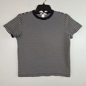 H&M Womens Black White Stripped T-Shirt Small Short Sleeve Crew Neck Cropped Top